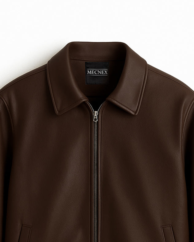 Mecnex Classic Dark Brown Zip Jacket (CROPPED)