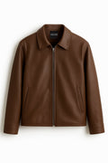 Mecnex Classic Tan Brown Leather Zip Jacket (CROPPED)